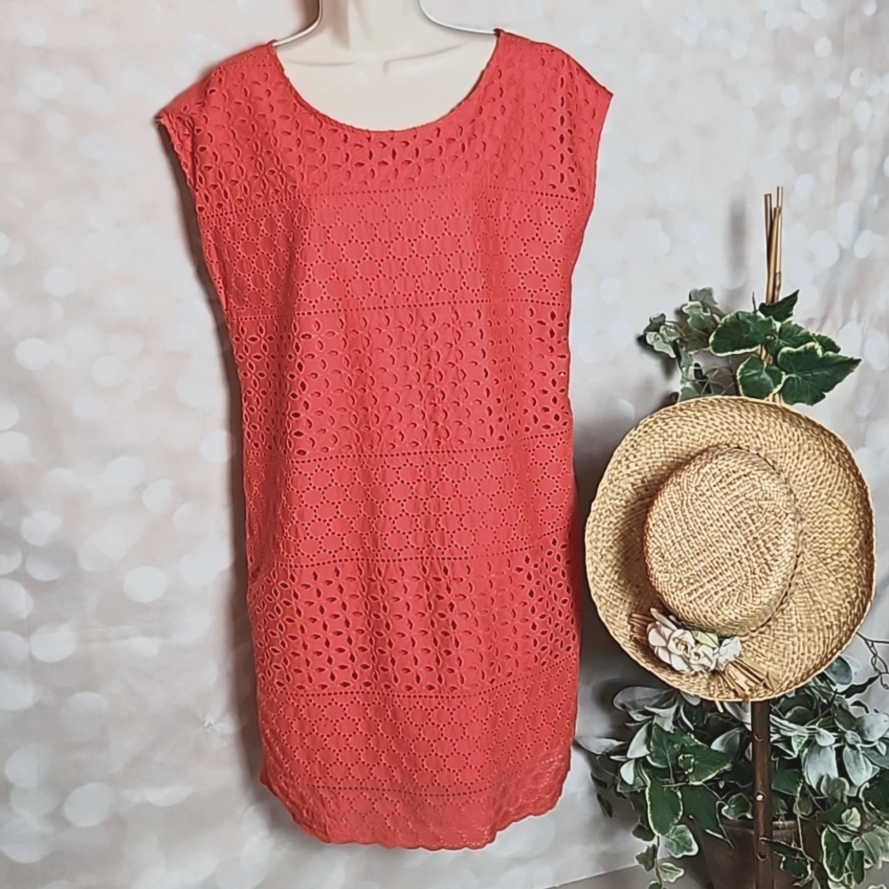 Cole Daniels | Deep Coral Eyelet Shift Dress
